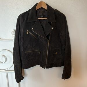 MNG Dark Brown Suede Leather Moto Motorcycle Biker Jacket Women’s EUR L, USA Med